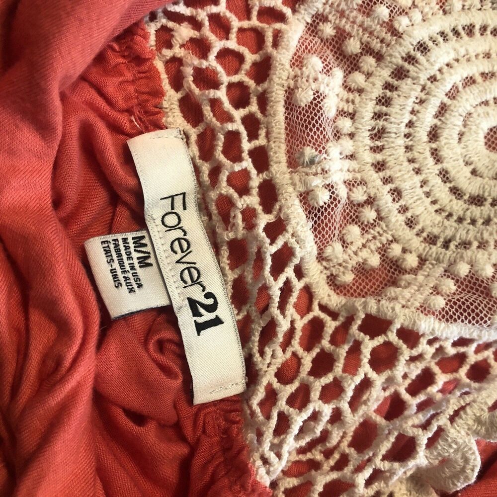 Forever 21 Lace Top Blouse Med Coral Cream V Neck Sleeveless Cottagecore Romance - Picture 4 of 6